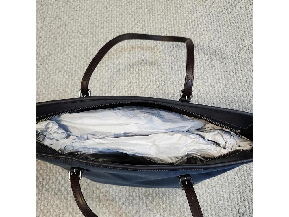 Coach City Tote Navy Blue Canvas Bag Leather Handles New Without Tags - Picture 9 of 12